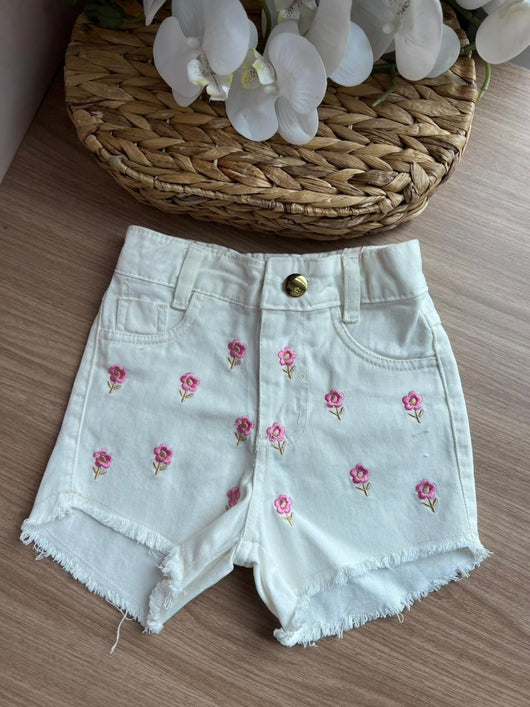 SHORT BOLSOS FAKE FLORES BORDADOS MENINA LUI BAMBINI