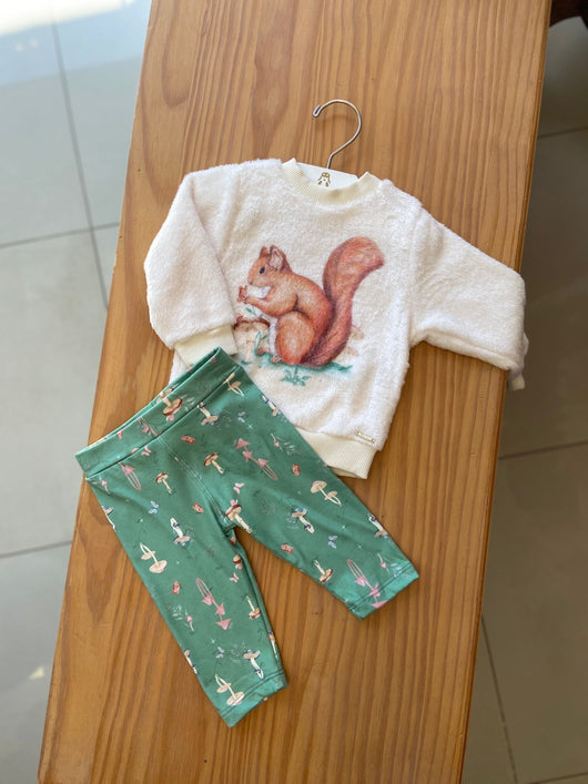 CONJUNTO MOLETOM MANGA LONGA COM CALCA ESQUILO E COGUMELOS MENINA NINI E BAMBINI PRO45