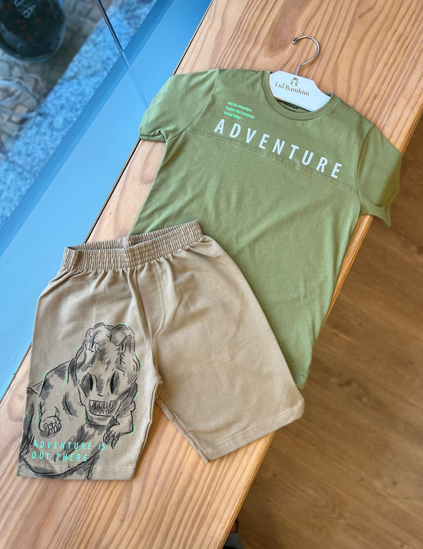 CONJUNTO CAMISETA MANGA CURTA E BERMUDA MOLETINHO DINOSSAURO ADVENTURE MENINO FAKINI