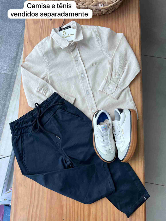 CALÇA SARJA CADARÇO CÓS BOLSOS MENINO YOUCCIE