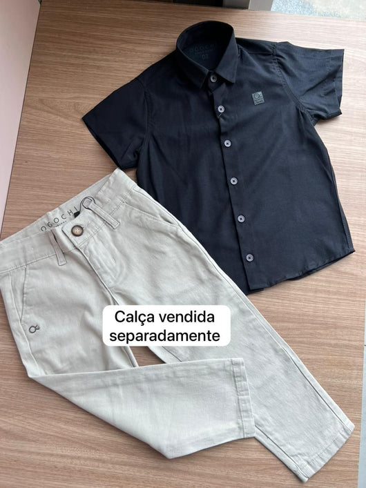 CAMISA MANGA CURTA CASUAL SLIM TRICOLINE BOTÕES MENINO OGOCHI