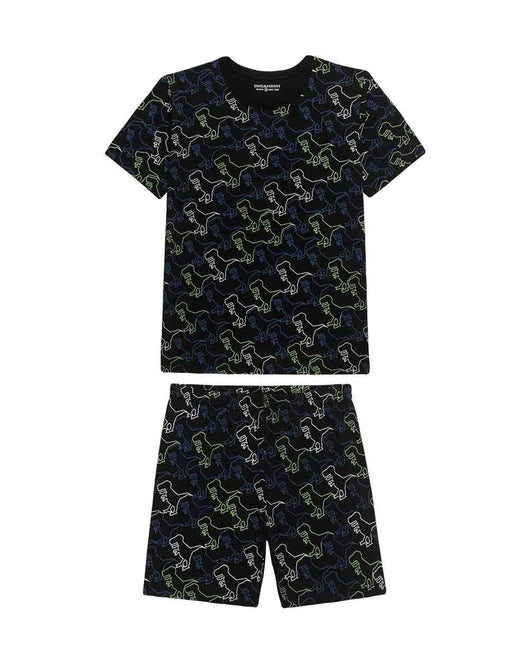 CONJUNTO PIJAMA MANGA CURTA E BERMUDA DINOSSAUROS MENINO ONDA MARINHA 40PRO50