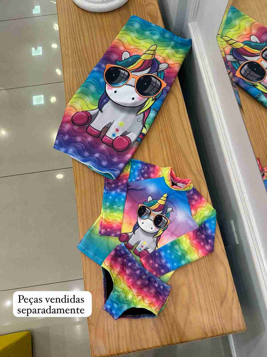 CONJUNTO BLUSA MANGA LONGA COM CALCINHA UNICORNIO UV50+ MENINA MARUJOS E SEREIAS PRO40