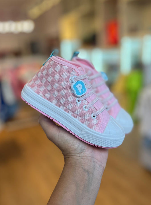 TÊNIS STAR KIDS XADREZ CANO ALTO COM CADARÇO ELÁSTICO MENINA PIMPOLHO