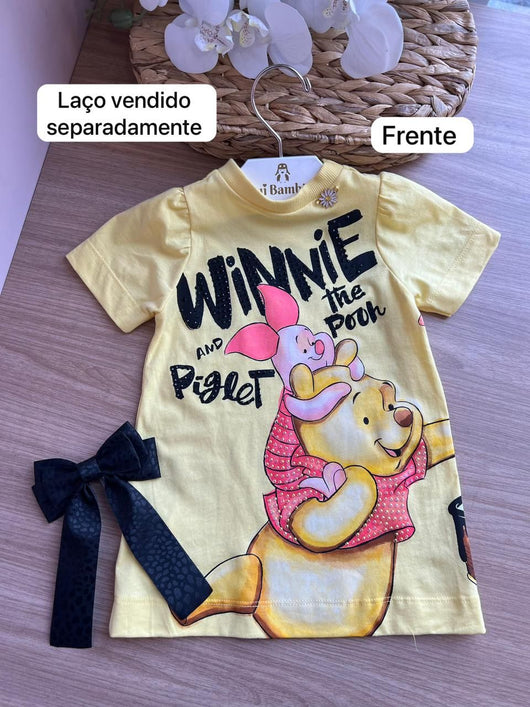 VESTIDO MANGA CURTA WINNIE THE POOH URSINHO MENINA ANIMÊ