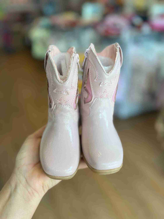 BOTA TEXANA VERNIZ COM ZÍPER E RECORTES BAIXO RELEVO MENINA XUA XUA