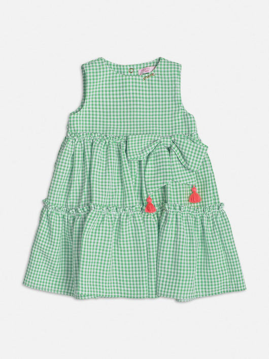 VESTIDO REGATA VICHY XADREZ QUADRICULADO COM LACO POMPOM MENINA MOMI PRO45