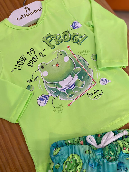 CONJUNTO CAMISETA MANGA LONGA E SUNGA BOXER SAPINHOS PROTEÇÃO UV50+ MENINO UP BABY