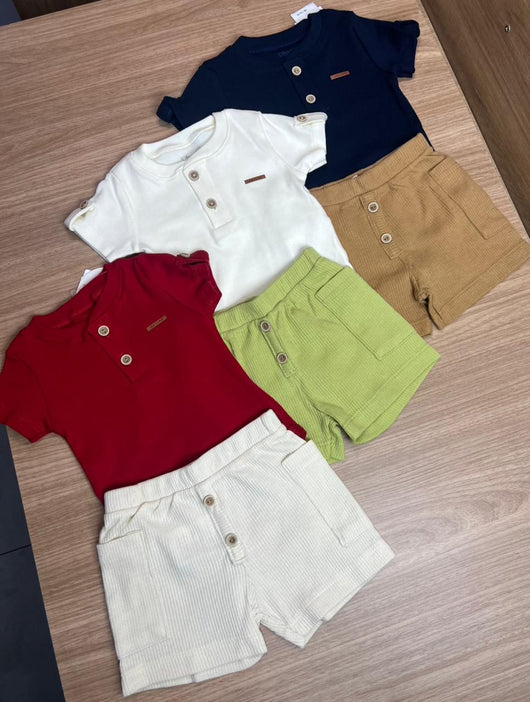 CONJUNTO BODY MANGA CURTA LISO BOTÕES E BERMUDA MENINO ANGERO