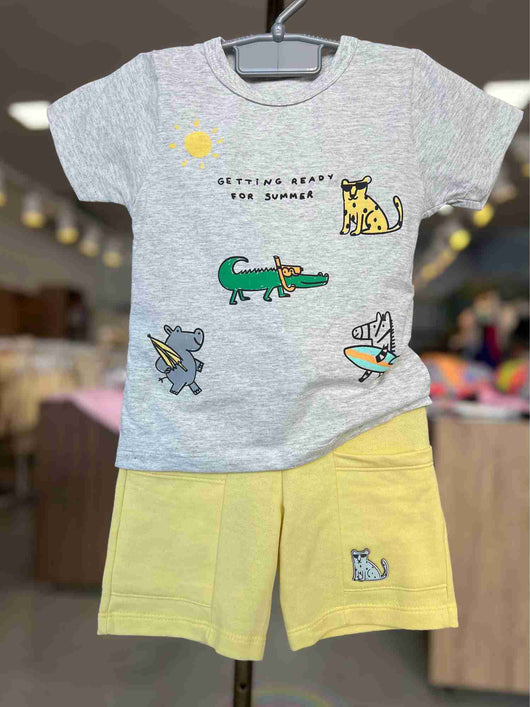 CONJUNTO CAMISETA MANGA CURTA ANIMAIS E BERMUDA MENINO HRRADINHOS