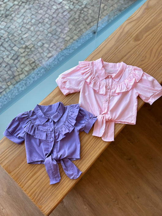 BLUSA MANGA CURTA COM AMARRAÇÃO BABADOS E BOTÕES MENINA LUI BAMBINI