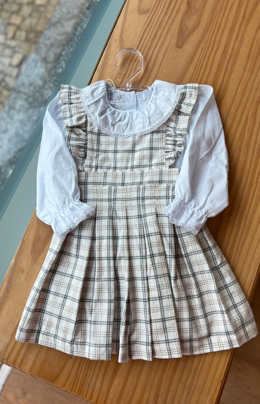 CONJUNTO BODY CAMISA MANGA LONGA COM RENDA E SALOPETE XADREZ MENINA BARBARA KIDS