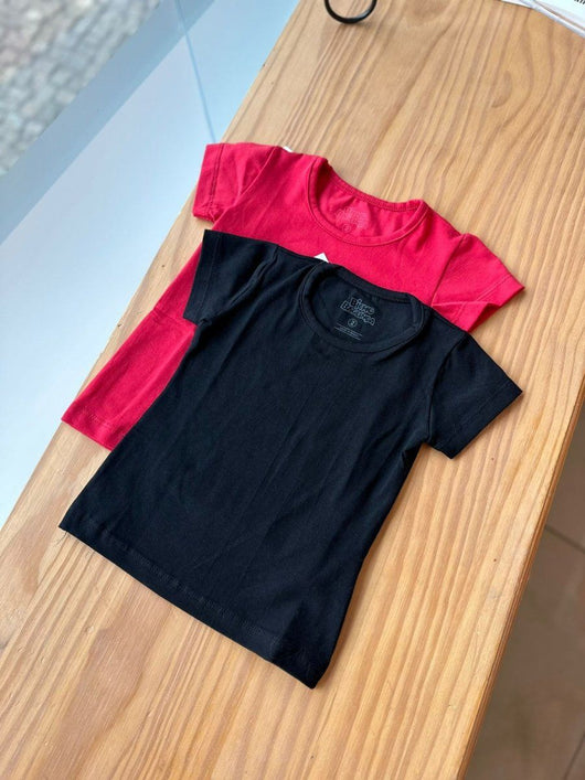 BLUSA MANGA CURTA BÁSICA LISA EM ALGODÃO MENINA BICHO BAGUNÇA