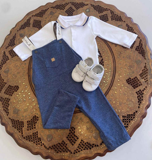 CONJUNTO BODY MANGA LONGA E JARDINEIRA BOLSO MENINO GROW UP PRO45