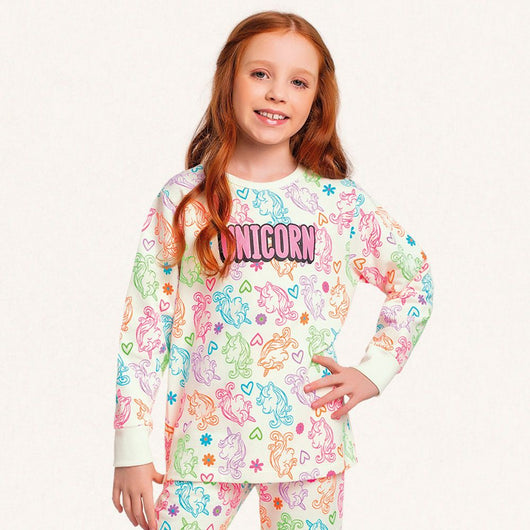CONJUNTO PIJAMA BLUSÃO MANGA LONGA UNICÓRNIO E CALÇA MENINA FAKINI