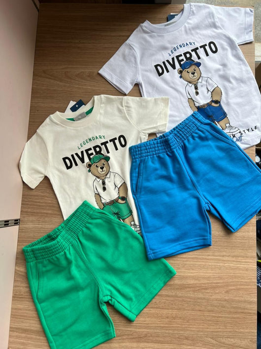 CONJUNTO CAMISETA MANGA CURTA URSO E BERMUDA MENINO DIVERTTO