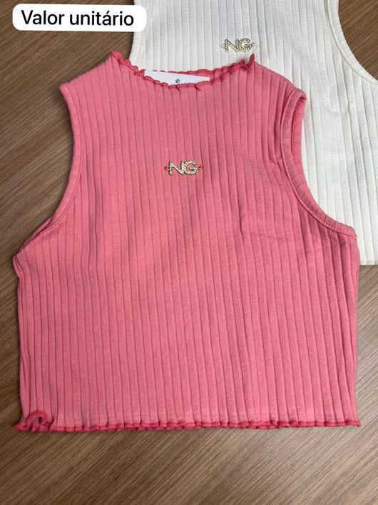 BLUSA REGATA CROPPED CANELADO MINIMALISTA N STRASS MENINA NINA GO