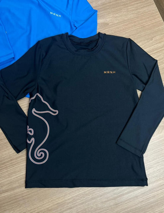CAMISETA MANGA LONGA CAVALO MARINHO MRNH PROTEÇÃO UV50+ MENINO ONDA MARINHA