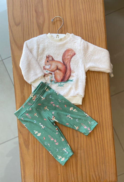 CONJUNTO MOLETOM MANGA LONGA COM CALCA ESQUILO E COGUMELOS MENINA NINI E BAMBINI PRO45