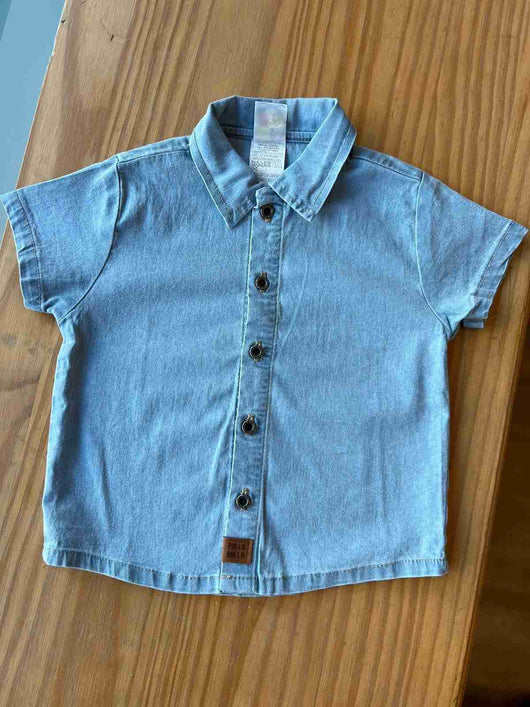 CAMISA MANGA CURTA JEANS COM GOLA E BOTÕES METÁLICOS MENINO PULLA BULLA