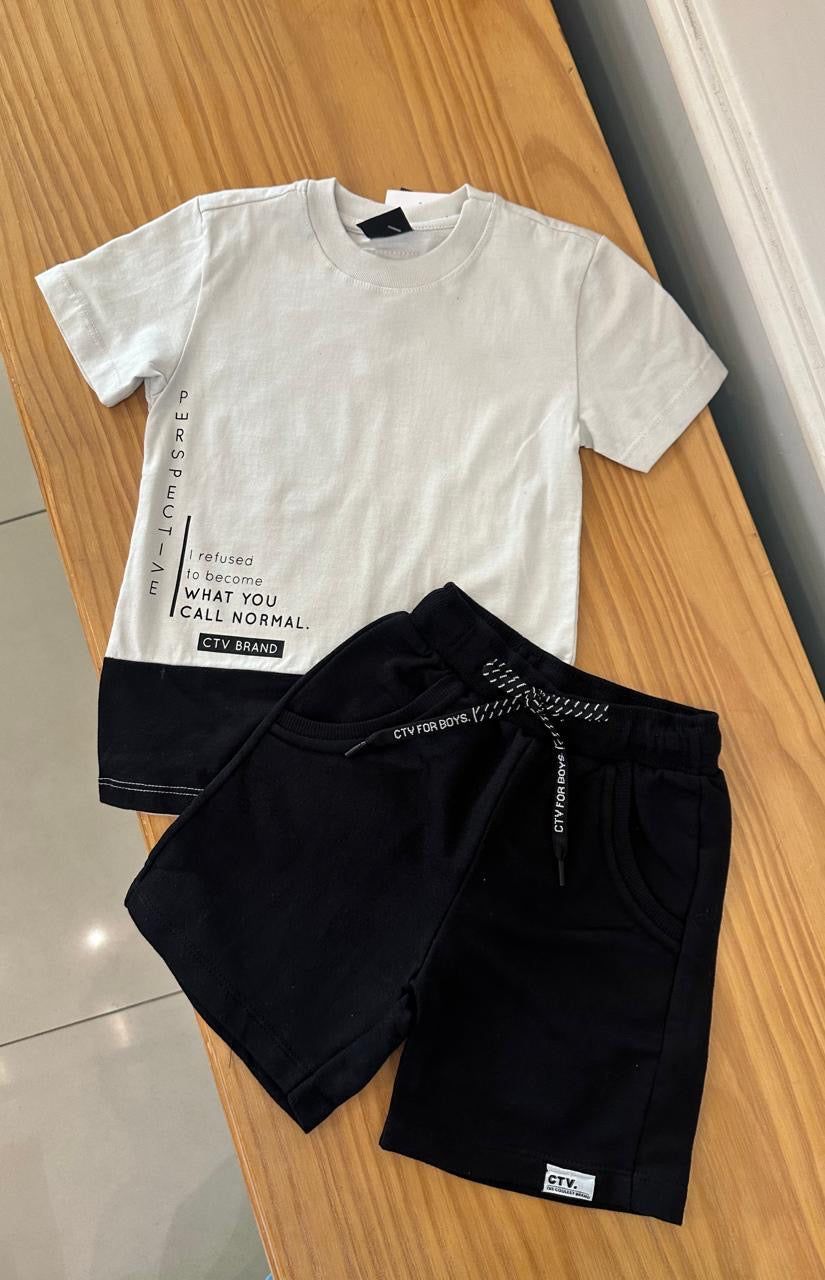 CONJUNTO CAMISETA MANGA CURTA PERSPECTIVE COM BERMUDA BOLSO CADARÇO MENINO CATAVENTO