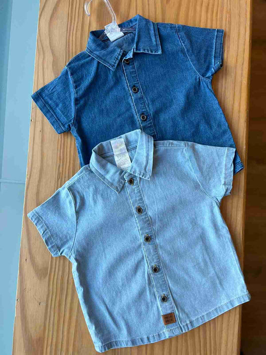 CAMISA MANGA CURTA JEANS COM GOLA E BOTÕES METÁLICOS MENINO PULLA BULLA