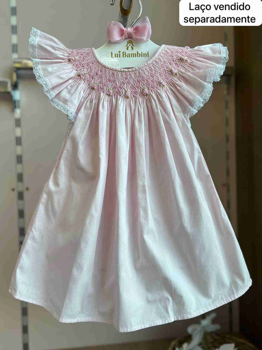 VESTIDO MANGA CURTA BABADO RENDA BORDADO CASINHA DE ABELHA MENINA LUI BAMBINI