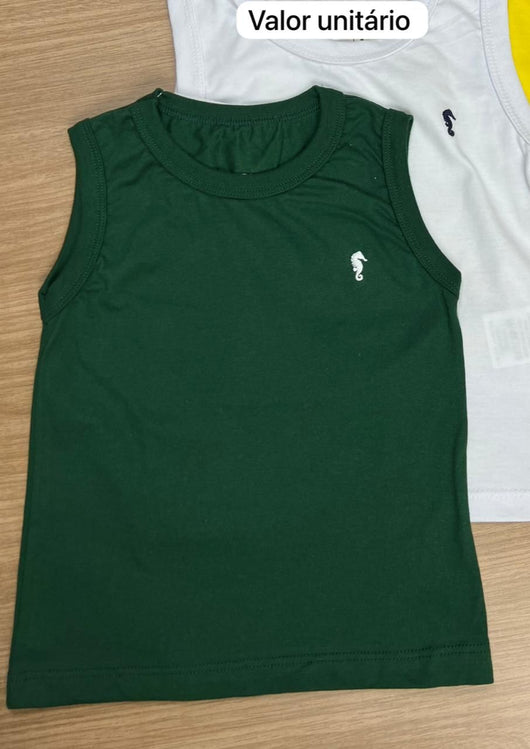 CAMISETA REGATA EM MEIA MALHA LISA COM BORDADO MENINO ONDA MARINHA