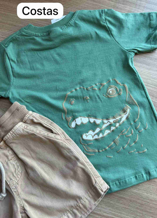 CONJUNTO CAMISETA MANGA CURTA AMIGOS DINOSSAURO E BERMUDA MENINO HAVE FUN