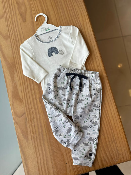 CONJUNTO BODY MANGA LONGA E CALCA URSO NEVE MENINO ANJOS BABY PRO45