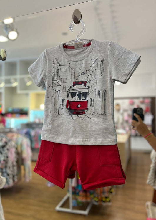 CONJUNTO CAMISETA MANGA CURTA BONDINHO RETRÔ COM BERMUDA BARRA DOBRADA MENINO MILON