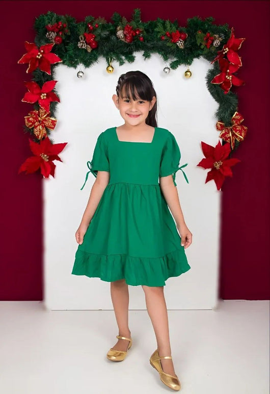 VESTIDO MANGA CURTA BUFANTE VISCOLINHO COM AMARRACAO MENINA LUI BAMBINI PRO45