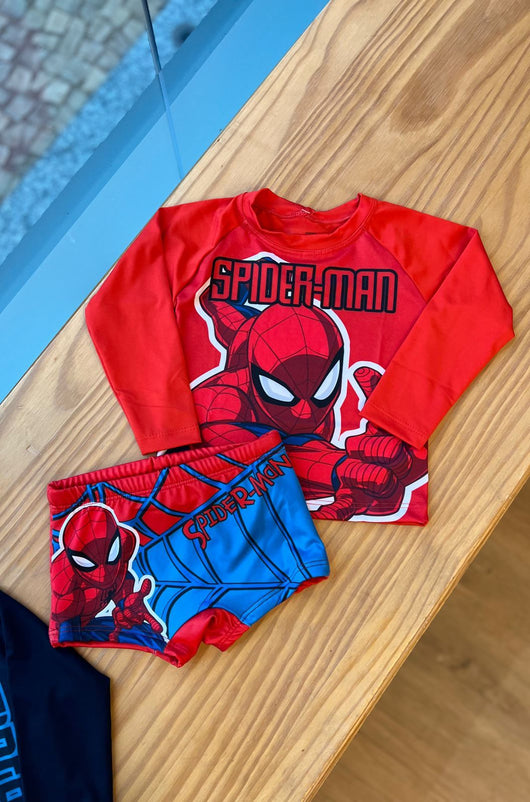 CONJUNTO CAMISETA MANGA LONGA E SUNGA BOXER SPIDER-MAN UV50+ MENINO FAKINI