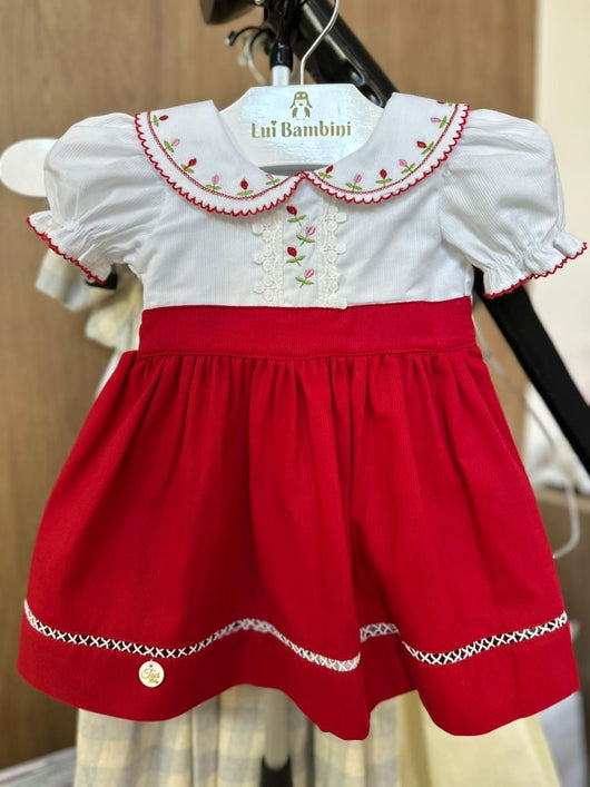 VESTIDO MANGA CURTA GOLA BORDADA FLORAL MENINA LUI BAMBINI