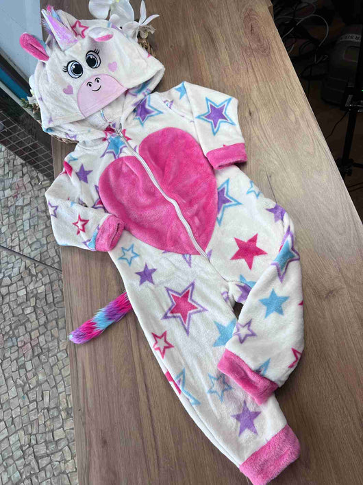 MACACÃO KIGURUMI MANGA LONGA CAPUZ UNICORNIO MENINA FAKINI