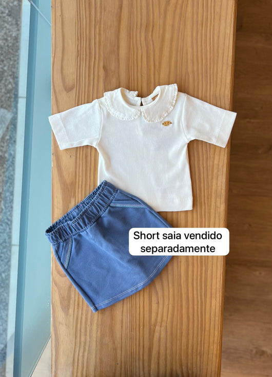 BLUSA MANGA CURTA LISA, EM RIBANA CANELADA MENINA UP BABY