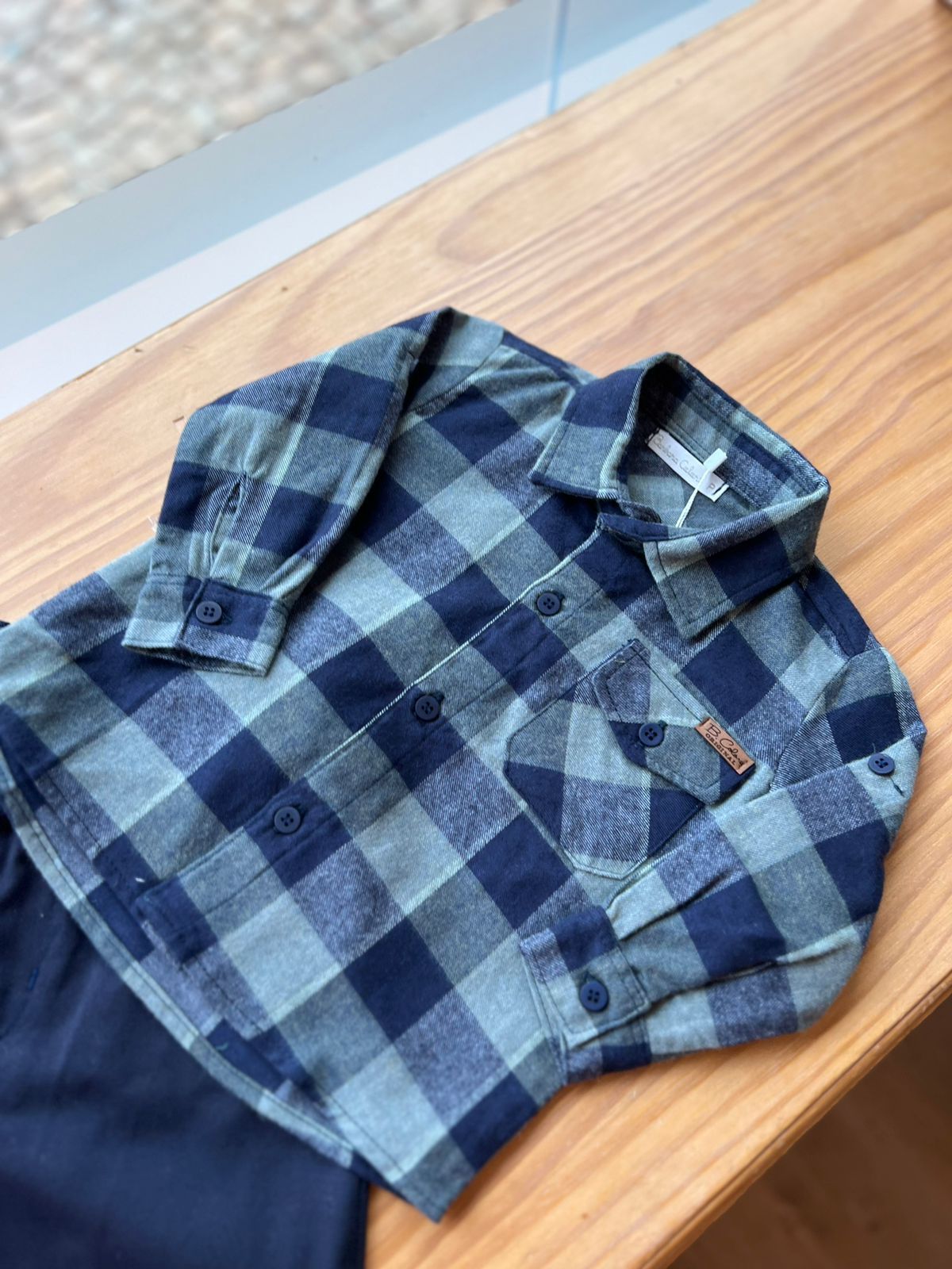 CAMISA XADREZ MANGA LONGA REVERSÍVEL COM BOLSO E BOTÕES MENINO BARBARA KIDS