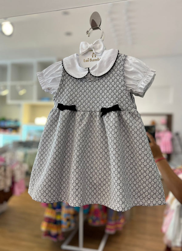 CONJUNTO VESTIDO REGATA COM LAÇOS GLITTER E BLUSA MANGA CURTA BABADOS MENINA MILON