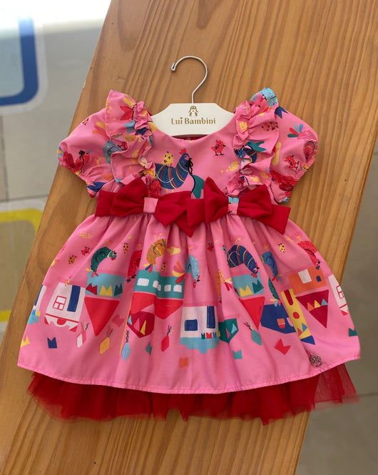 VESTIDO MANGA CURTA COM BABADO LAÇOS E ZÍPER FESTA JUNINA MENINA MON SUCRÉ