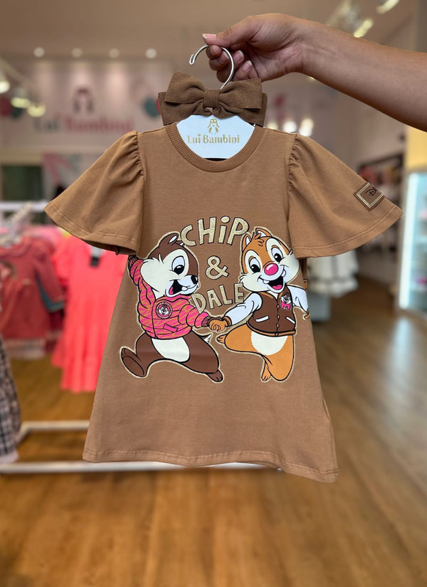 VESTIDO MANGA CURTA GOLA REDONDA TICO E TECO COM BRILHOS MENINA MOMI