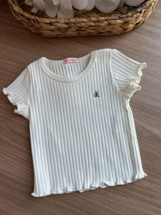 BLUSA CANELADA MANGA CURTA COM PINGENTE MENINA SOMNII