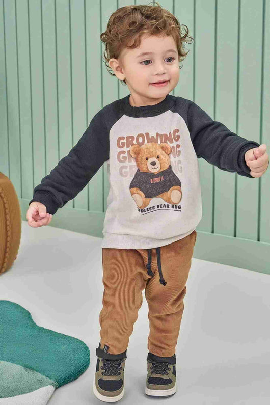 CONJUNTO BLUSÃO MANGA LONGA URSO GROWING E CALÇA CANELADO MENINO LUC BOO