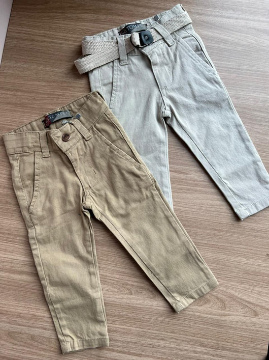 CALÇA SARJA BOLSO COM CINTO AJUSTE INTERNO MENINO TOM ERY