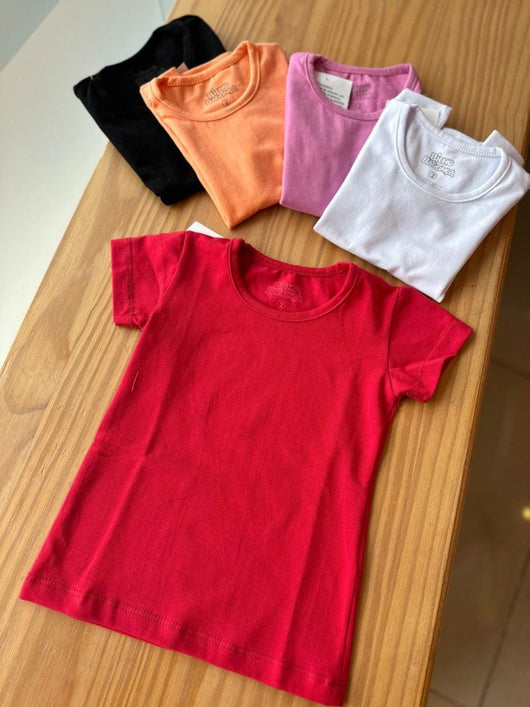 BLUSA MANGA CURTA BÁSICA LISA EM ALGODÃO MENINA BICHO BAGUNÇA
