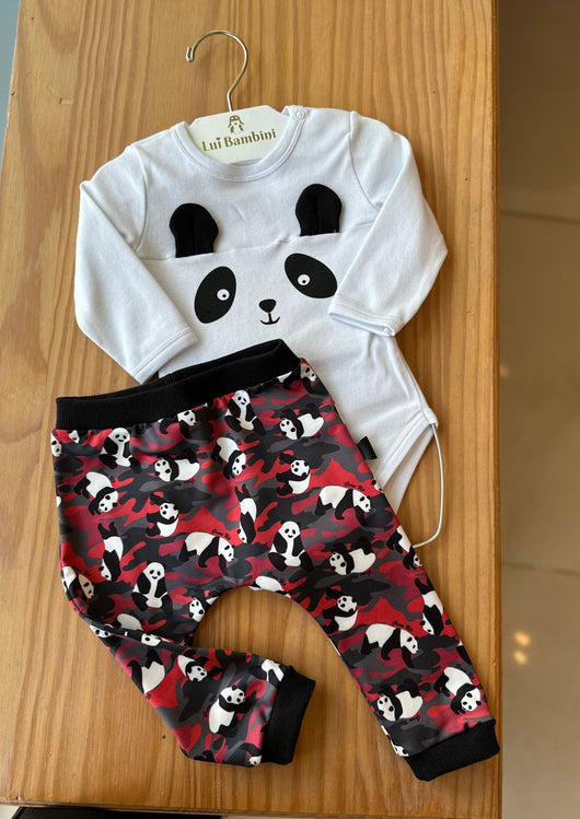 CONJUNTO BODY MANGA LONGA E CALÇA PANDAS MENINO GROW UP PRO45