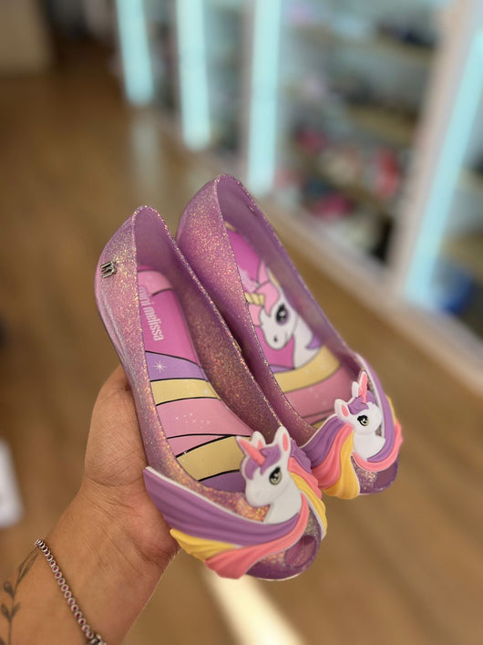 SAPATILHA MINI MELISSA ULTRAGIRL UNICÓRNIO LILAS GLITTER MENINA MELISSA