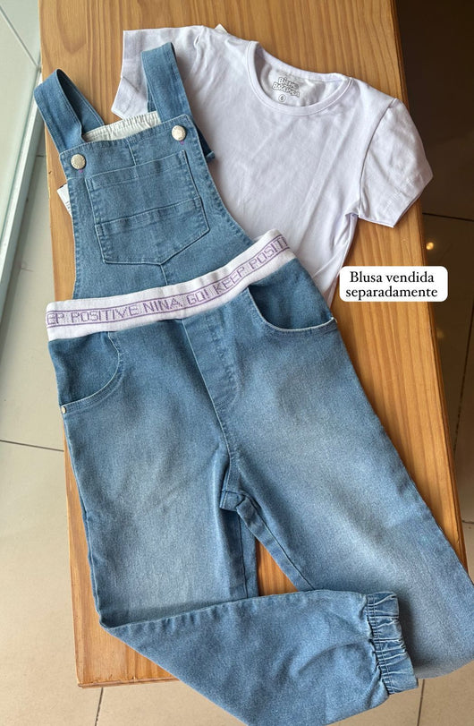 JARDINEIRA JOGGER JEANS COM BOLSOS ALCA AJUSTAVEL KEEP POSITIVE MENINA NINA GO PRO50
