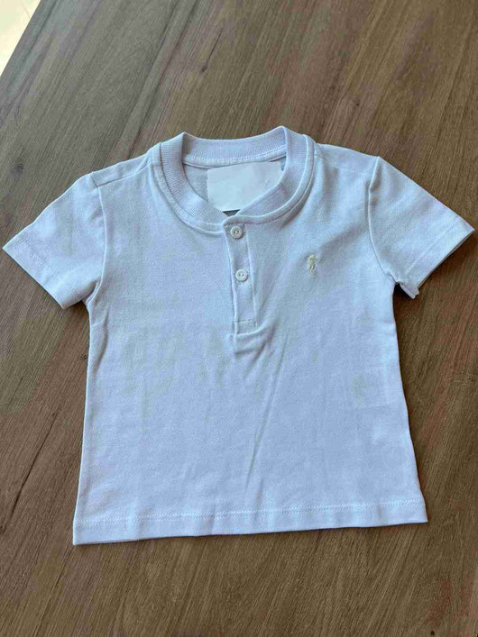 CAMISA BATA MANGA CURTA EM PIQUET CONFORT COM BOTÕES MENINO ONDA MARINHA
