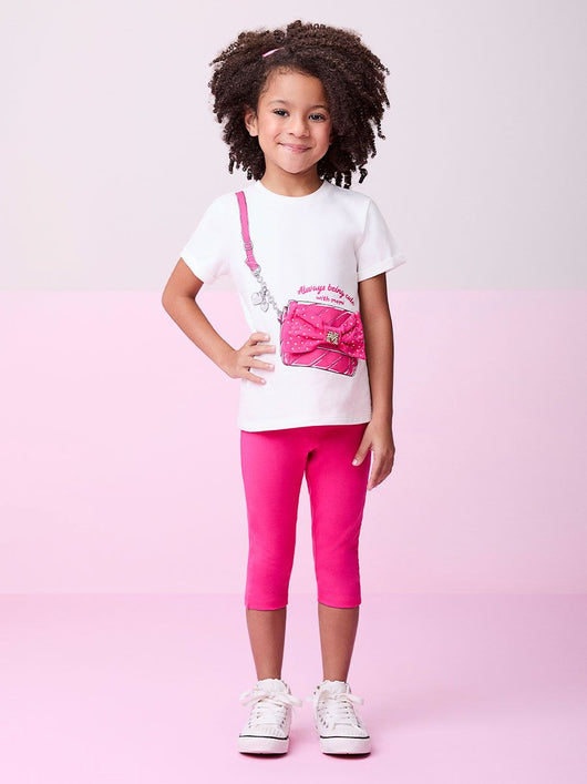 CONJUNTO BLUSA MC BOLSA LACO STRASS E CALÇA LEGGING MENINA MOMI PRO30