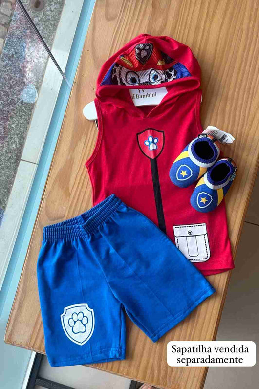 CONJUNTO CAMISETA REGATA COM CAPUZ E BERMUDA CACHORRO MENINO LUI BAMBINI
